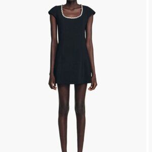 SANDRO Short dress with a rhinestone-embellished round neckline